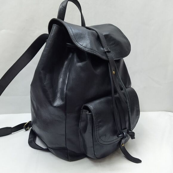 Madewell Black Leather Front Pocket Drawstring Large Backpack main image 8